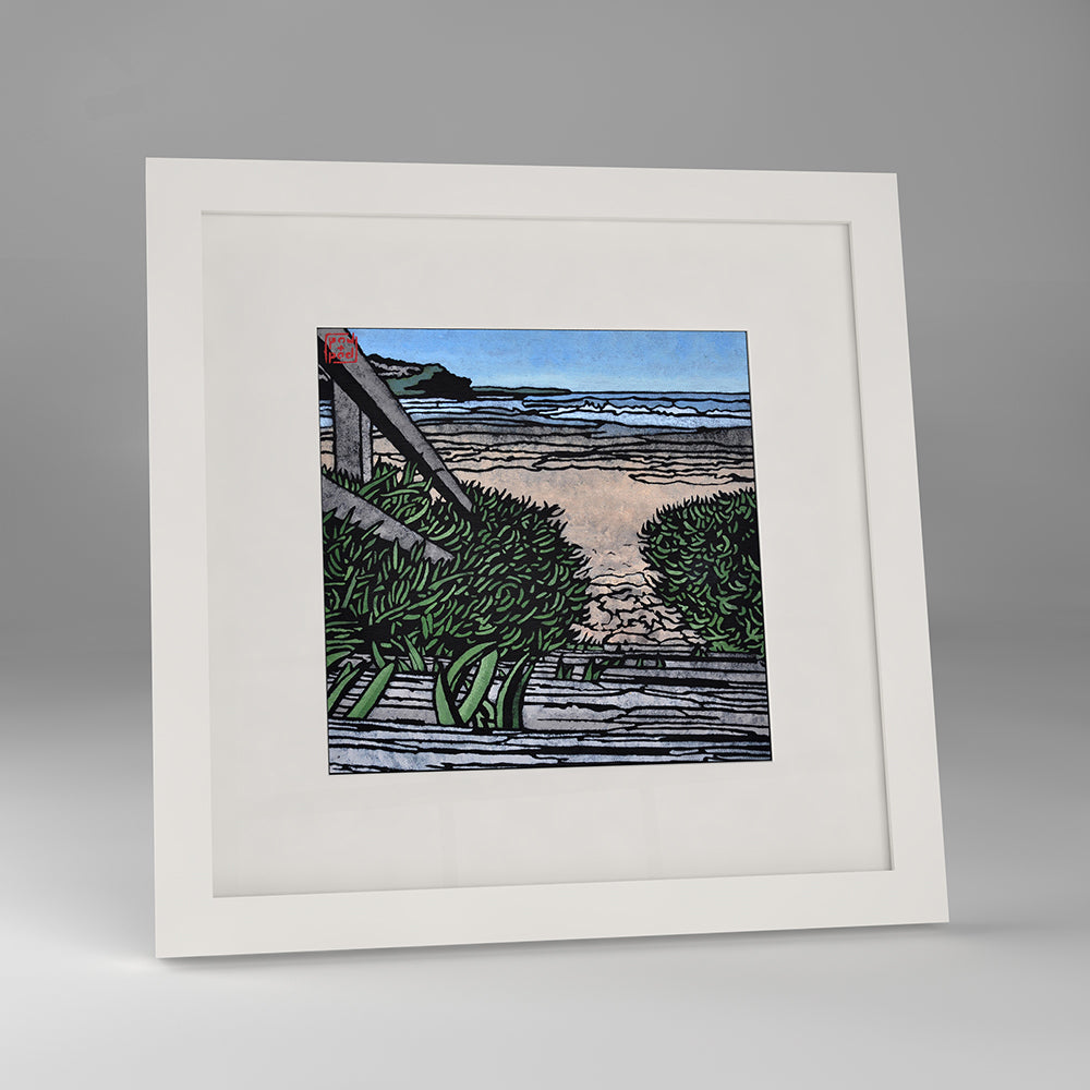 whale beach steps framed print